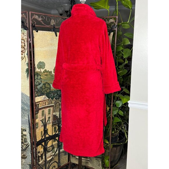 Oscar De La Renta Red Plush Bathrobe - Picture 3 of 8